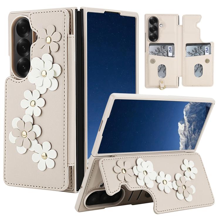 Funda de cuero con estampado floral para Samsung Galaxy Z Fold7 5G (blanca)