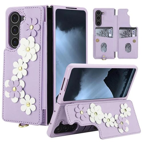 Funda de cuero con estampado floral para Samsung Galaxy Z Fold5 (morado)