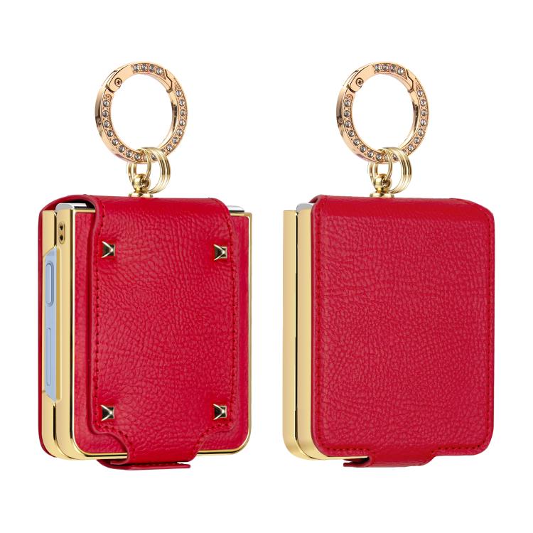 Funda de cuero sintético con anilla para Samsung Galaxy Z Flip7 de VIETAO (colorida) (roja)