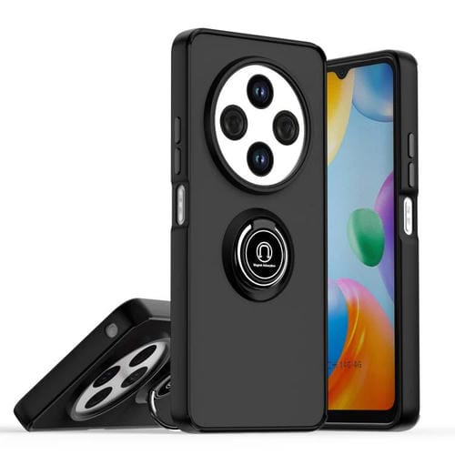 Funda de TPU + PC con anillo para Redmi 14C 4G Q Shadow 1 Series (Negro + Negro)