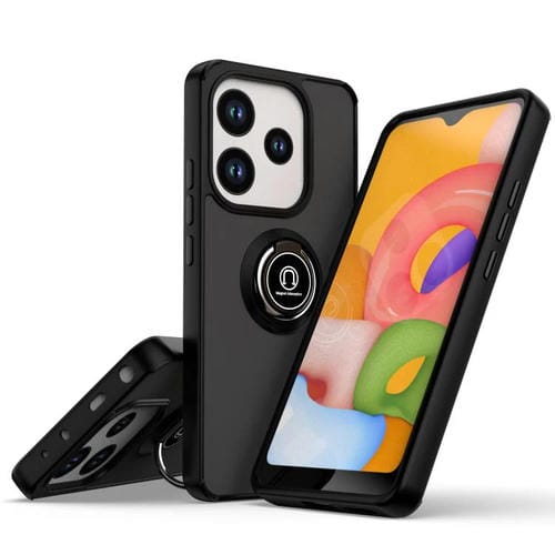 Funda de TPU + PC con anillo para Redmi Note 14 4G (163,25 mm) Serie Q Shadow 1 (Negro + Rojo)