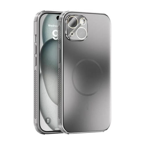 Funda ABEEL MagSafe esmerilada con disipación de calor y película para lente para iPhone 14 (plateada)