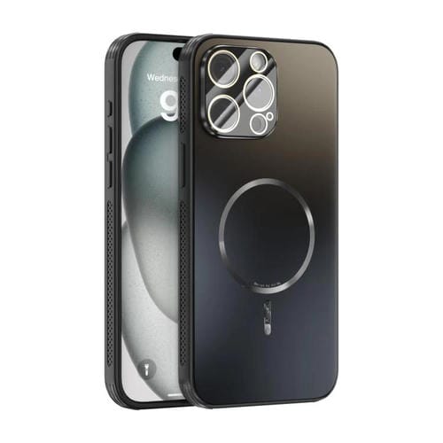 Funda ABEEL MagSafe esmerilada con disipación de calor y película para lente para iPhone 14 Pro Max (negra)