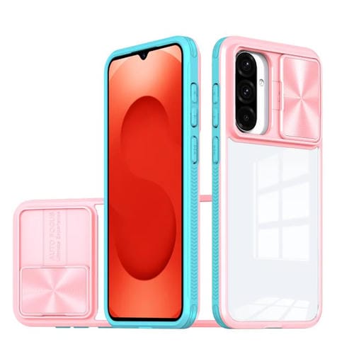 Funda deslizante para Samsung Galaxy A26 5G, de acrílico transparente, PC y TPU, con cobertura total (rosa y cian)