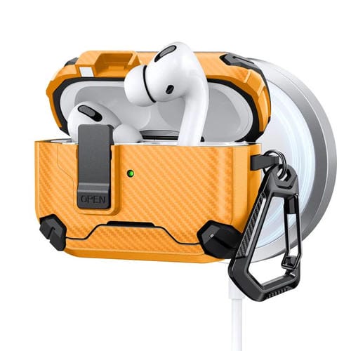 Estuche magnético MagSafe de dos colores con diseño de fibra de carbono para AirPods Pro 2 (amarillo)
