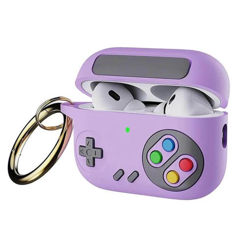 Funda protectora de silicona para auriculares AirPods 4 estilo consola de juegos retro (morado)