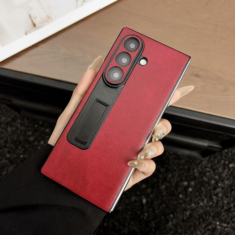 Funda magnética con textura Crazy Horse y soporte para Samsung Galaxy Z Fold7 (roja)