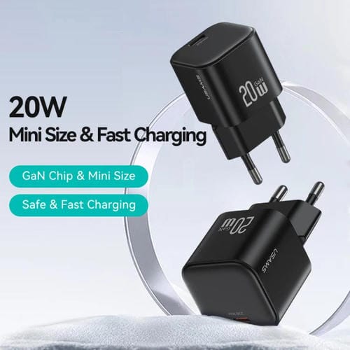 Cargador rápido mini USAMS CC260 de 20 W GaN con puerto USB-C/Tipo C, enchufe: UE (negro)