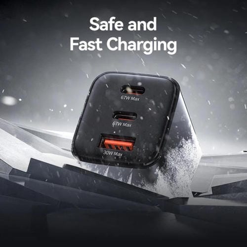 Cargador mini rápido USAMS CC265 de 67 W GaN, 2 puertos USB tipo C, con triple puerto, enchufe UE (negro)