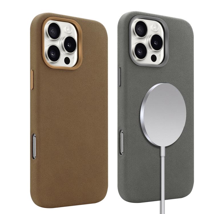 Funda VIETAO de piel sintética MagSafe de gamuza para iPhone 16 Pro (marrón claro)