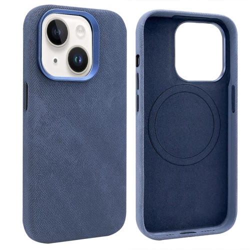 Funda VIETAO de cuero sintético con textura vaquera retro MagSafe para iPhone 15 (azul oscuro)