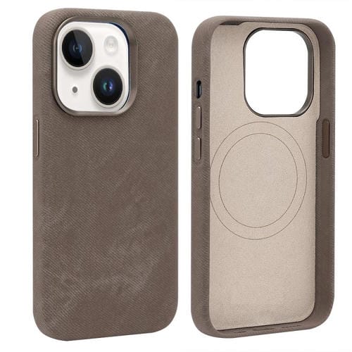 Funda VIETAO de cuero sintético con textura vaquera retro para iPhone 15 (marrón)