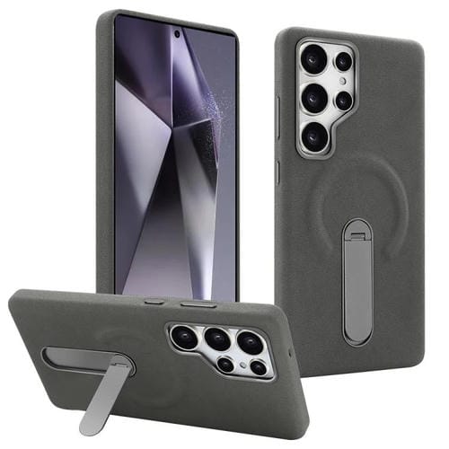 Funda VIETAO de piel sintética MagSafe con soporte para Samsung Galaxy S24 Ultra 5G (gris oscuro)