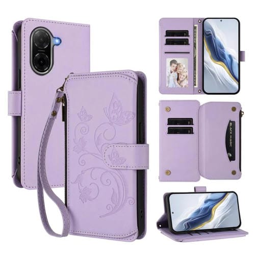 Funda de cuero con cremallera para Redmi A5 4G (171,7 mm) y Xiaomi Poco C71 (morado claro)