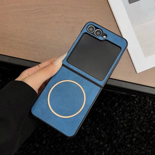 Funda MagSafe con textura Crazy Horse para Samsung Galaxy Z Flip6/Flip7 FE (azul)