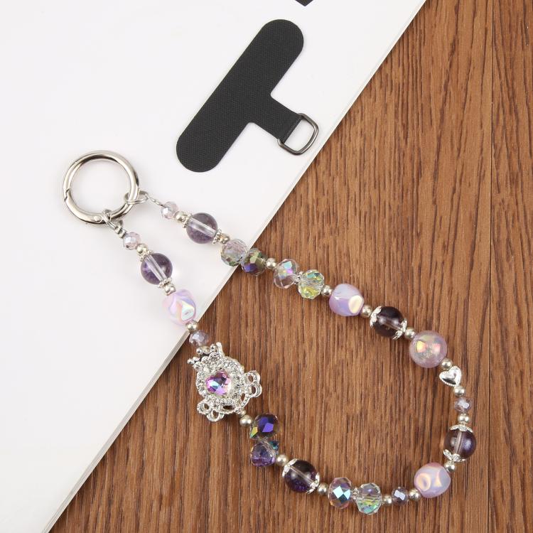 Cadena de cuentas de lujo universal para teléfono con cuentas de cristal antipérdida (rosa)