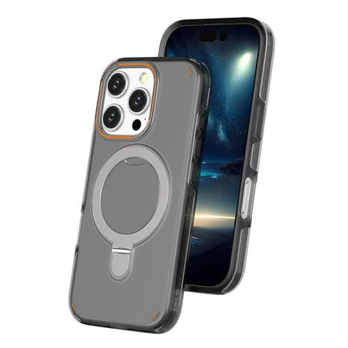 Funda colorida 2 en 1 con soporte de anillo MagSafe para iPhone 16 Pro (negro transparente)