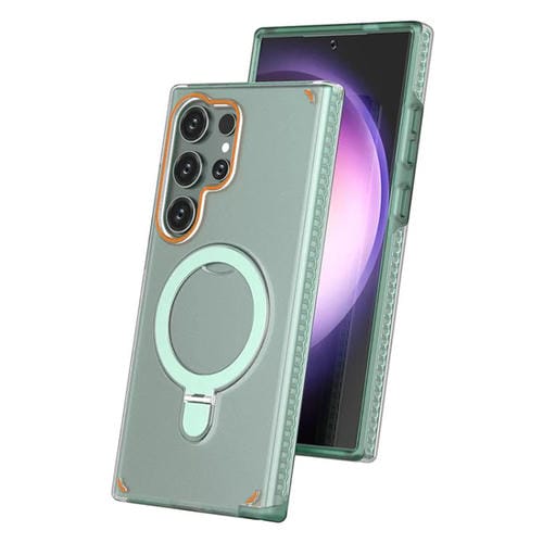Funda colorida 2 en 1 con soporte de anillo MagSafe para Samsung Galaxy S25 Ultra 5G (verde menta)