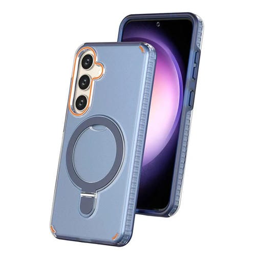 Funda colorida 2 en 1 con soporte de anillo MagSafe para Samsung Galaxy S25/S24 5G (azul rey)