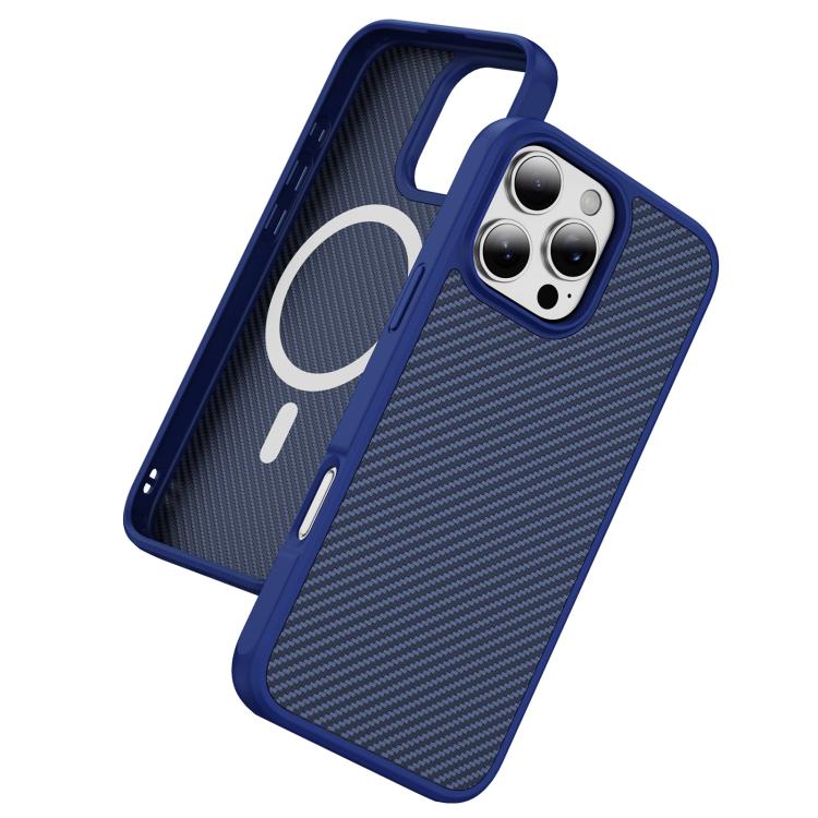 For iPhone 16 Pro Max Carbon Fiber Texture Skin-feel MagSafe Phone Case(Blue)