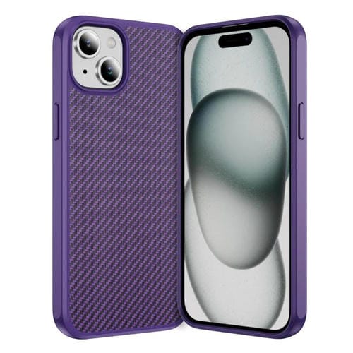 For iPhone 15 Plus Carbon Fiber Texture Skin-feel MagSafe Phone Case(Purple)