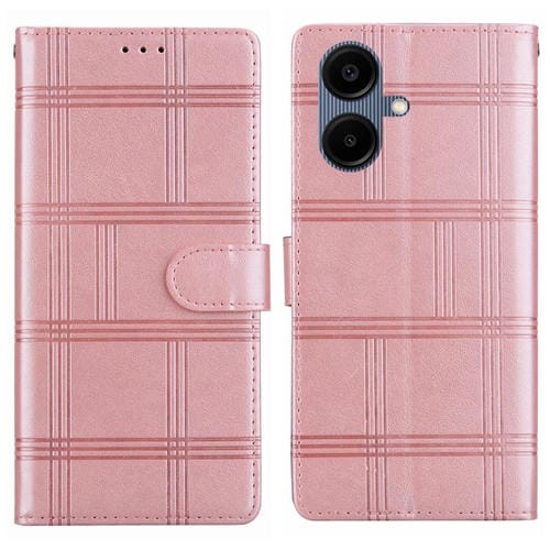 Funda de piel con relieve a cuadros para Samsung Galaxy A06 4G/5G (rosa)