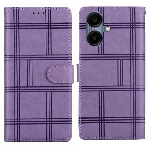 Funda de piel con relieve a cuadros para Samsung Galaxy A07 4G/5G (morada)