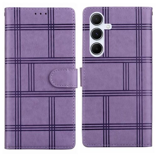 Funda de piel con relieve a cuadros para Samsung Galaxy A24 4G (morada)