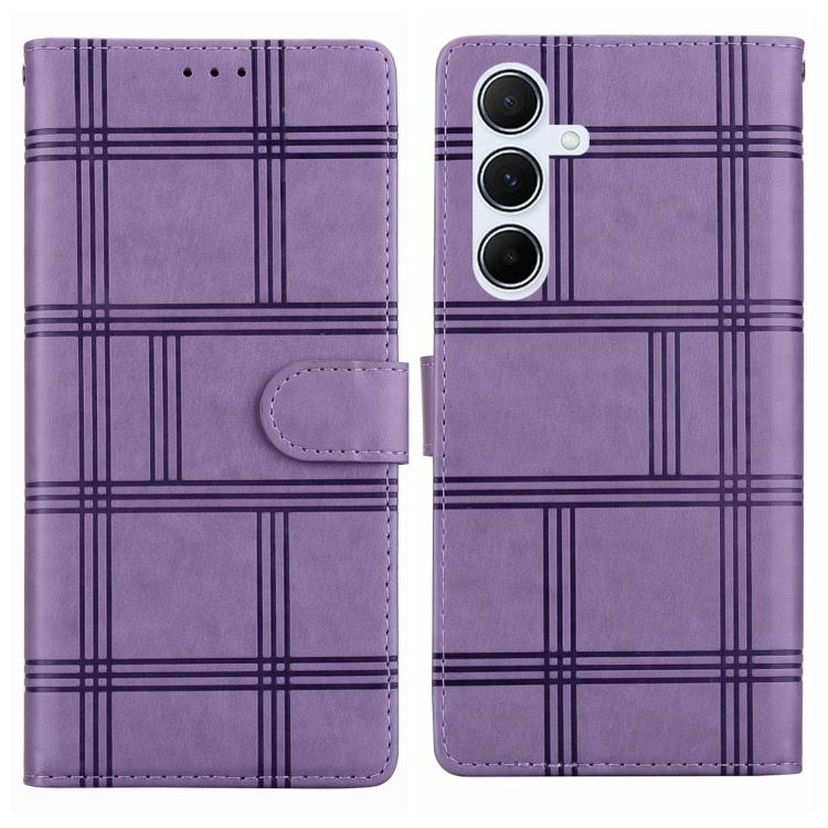 Funda de piel con relieve a cuadros para Samsung Galaxy A55 5G (morada)