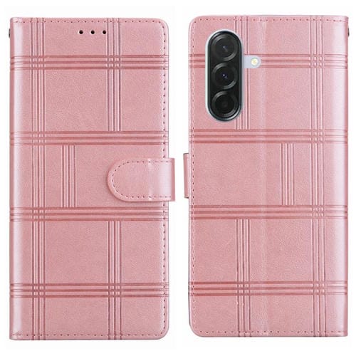 Funda de piel con relieve a cuadros para Samsung Galaxy A26 5G (rosa)