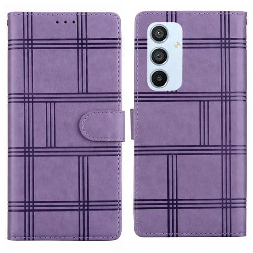 Funda de piel con relieve a cuadros para Samsung Galaxy A54 5G (morada)
