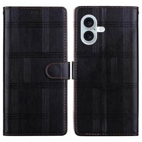 Funda de cuero con relieve a cuadros para iPhone 16 Plus (negra)