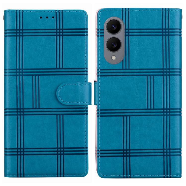 Funda de cuero con relieve a cuadros para Samsung Galaxy S25 Edge 5G (azul)