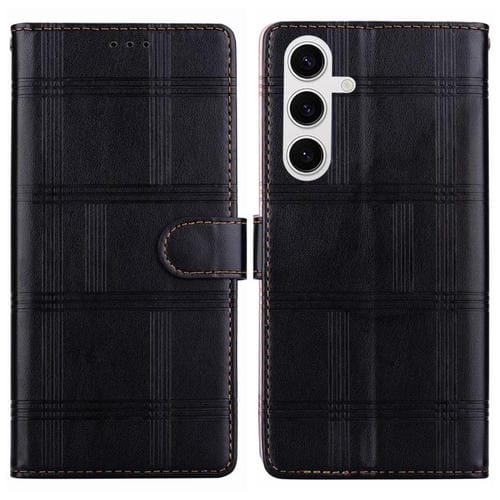 Funda de cuero con relieve a cuadros para Samsung Galaxy S24 5G (negra)