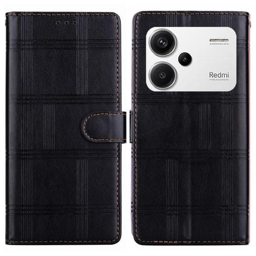Funda de cuero con relieve a cuadros para Redmi Note 13 Pro+ (negra)