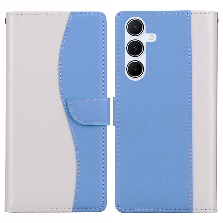 Funda de cuero bicolor con relieve para Samsung Galaxy A15 4G/5G (blanco y azul)