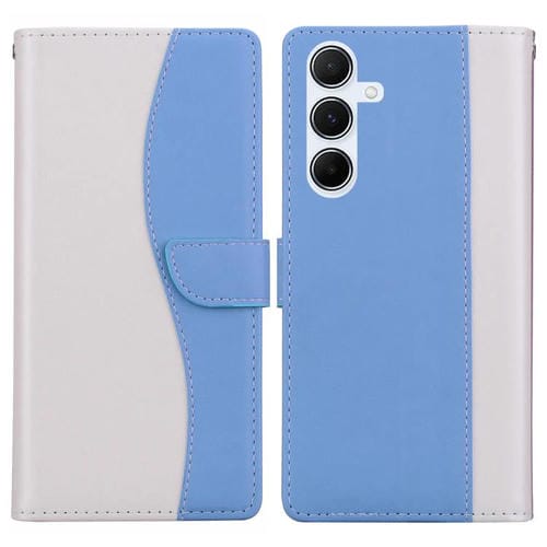 Funda de cuero bicolor con relieve para Samsung Galaxy A25 5G (blanco y azul)