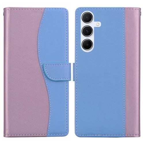 Funda de cuero bicolor con relieve para Samsung Galaxy A24 4G (rosa y azul)