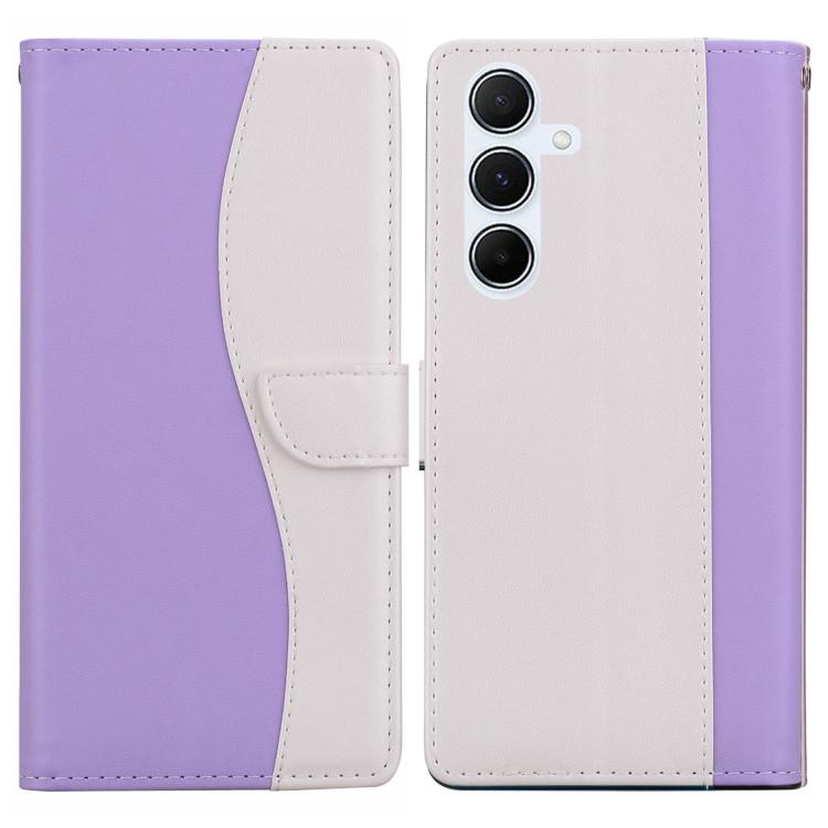 Funda de cuero bicolor con relieve para Samsung Galaxy A24 4G (morado y blanco)