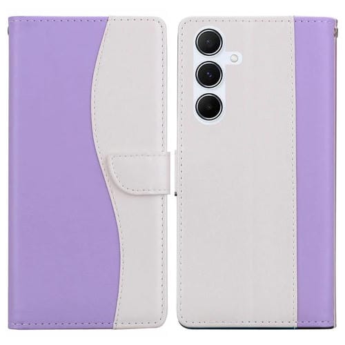 Funda de cuero bicolor con relieve para Samsung Galaxy A14 4G/5G (morado y blanco)
