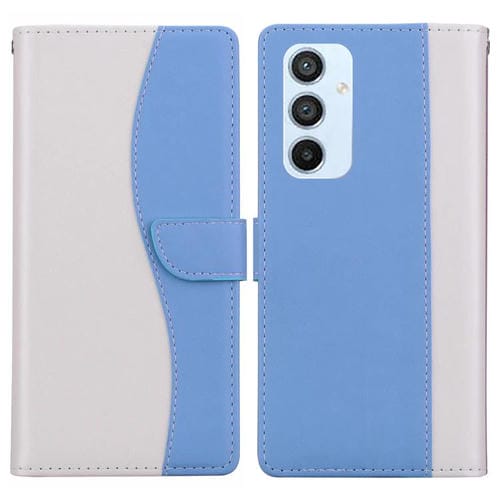 Funda de cuero bicolor con relieve para Samsung Galaxy A54 5G (blanco y azul)