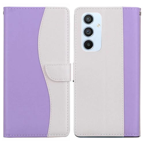 Funda de cuero bicolor con relieve para Samsung Galaxy A54 5G (morado y blanco)