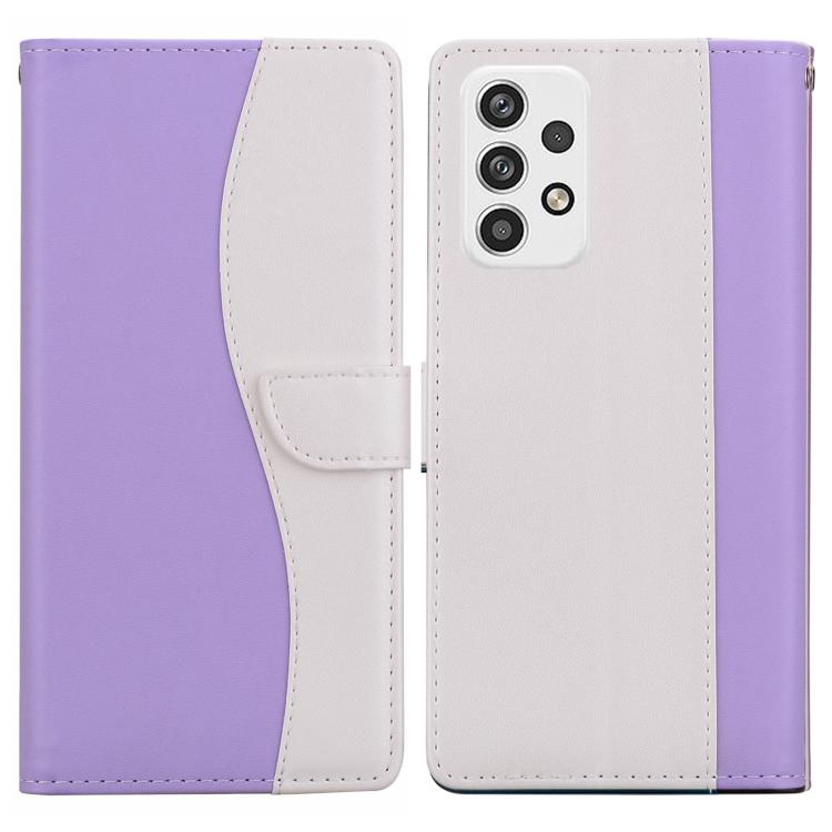 Funda de cuero bicolor con relieve para Samsung Galaxy A32 4G (morado y blanco)