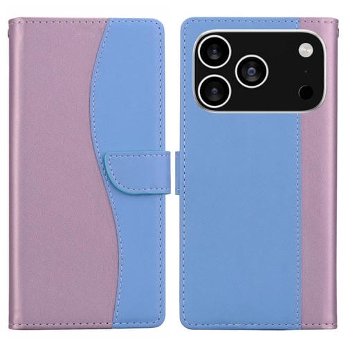 Funda de cuero bicolor con relieve para iPhone 17 Pro Max (rosa y azul)