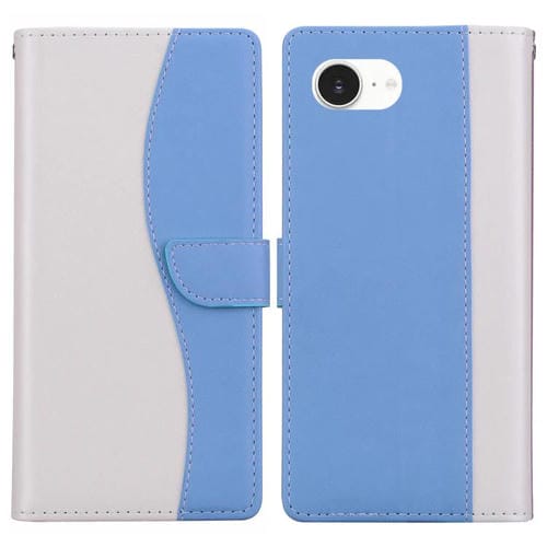 Funda de cuero bicolor con relieve para iPhone 16e (blanco y azul)