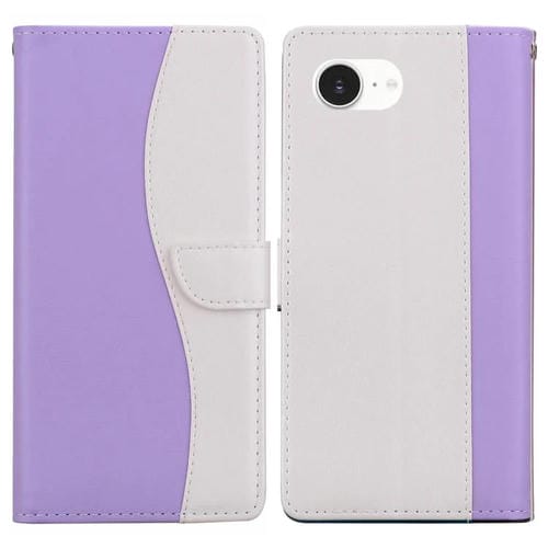 Funda de cuero bicolor con relieve para iPhone 16e (morado y blanco)
