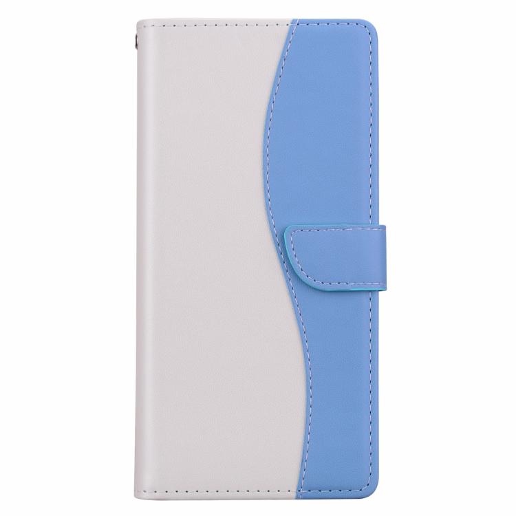 Funda de cuero bicolor con relieve para iPhone 16 Pro Max (blanco y azul)