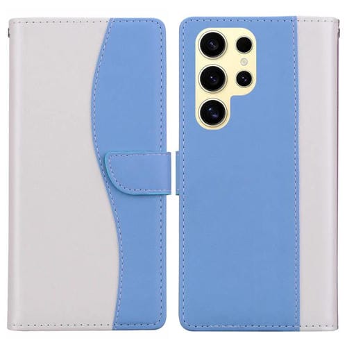 Funda de cuero bicolor con relieve para Samsung Galaxy S25 Ultra 5G (blanco y azul)