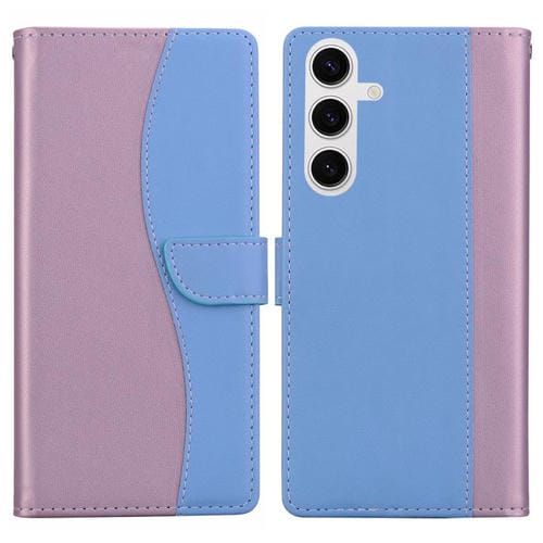Funda de cuero bicolor con relieve para Samsung Galaxy S24 5G (rosa y azul)