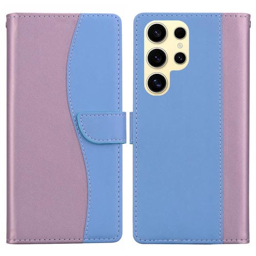 Funda de cuero bicolor con relieve para Samsung Galaxy S22 Ultra 5G (rosa y azul)